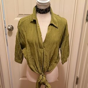 H&M Olive Tie-Front Blouse